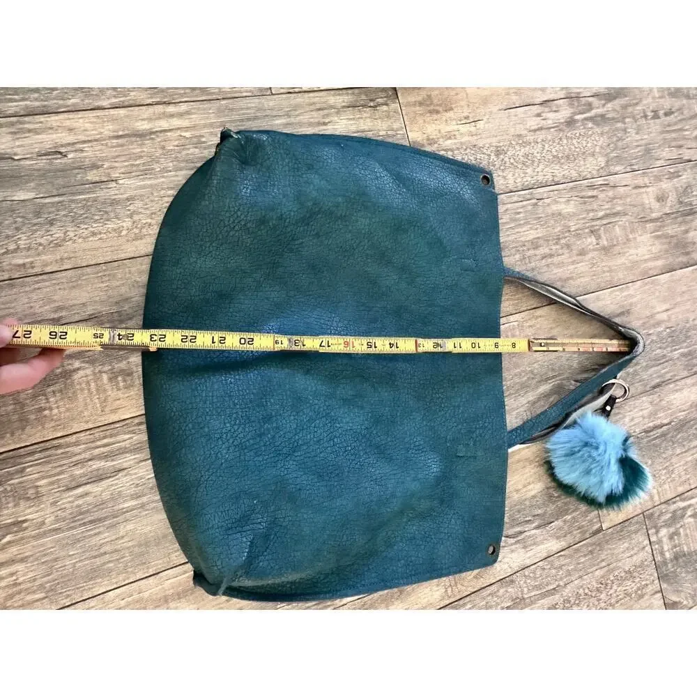 Free People Women's Teal Green Leather Shoulder Straps Tote Bag